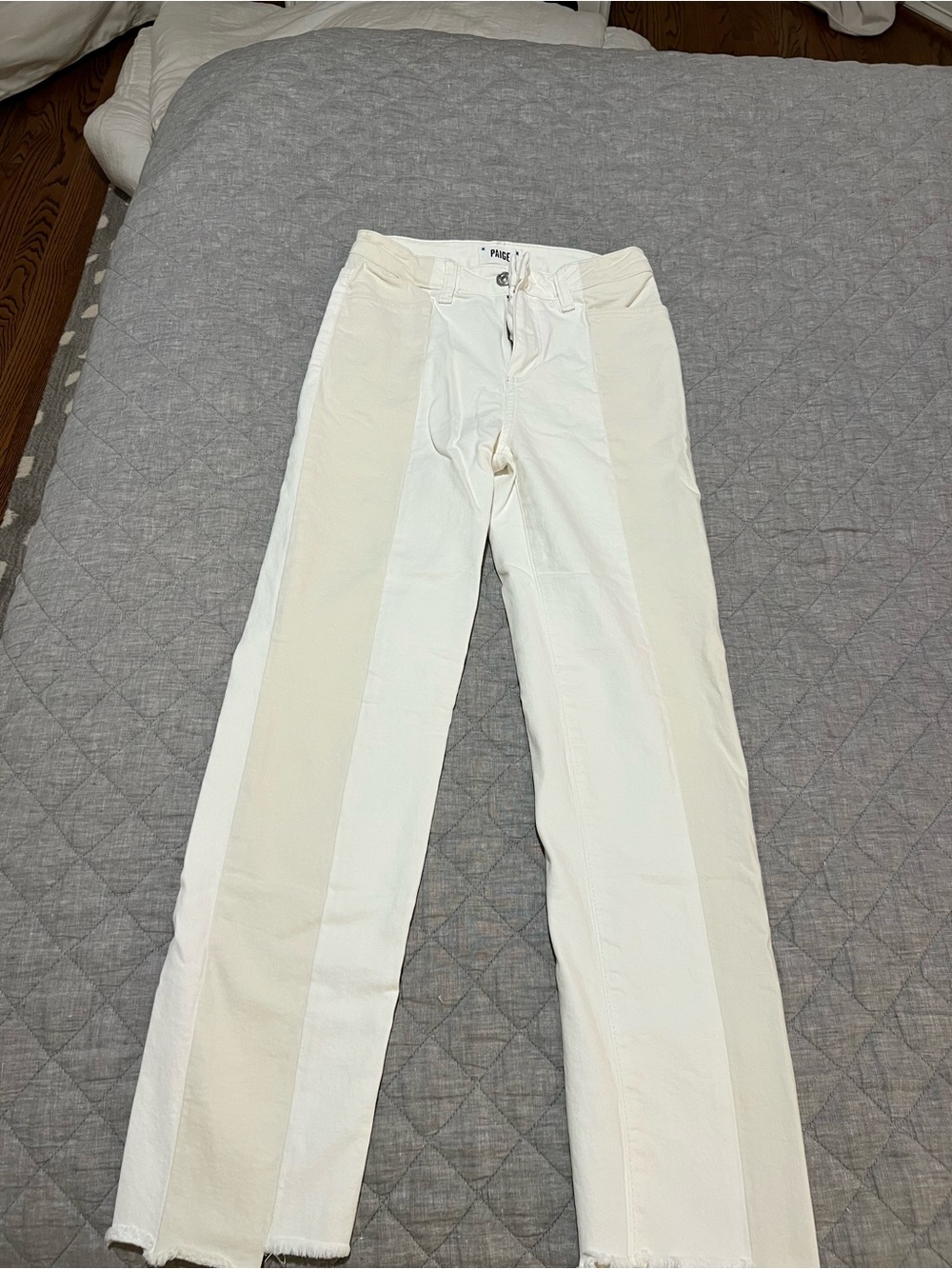 Women’s Two-Tone White/Cream Straight-Leg Pants